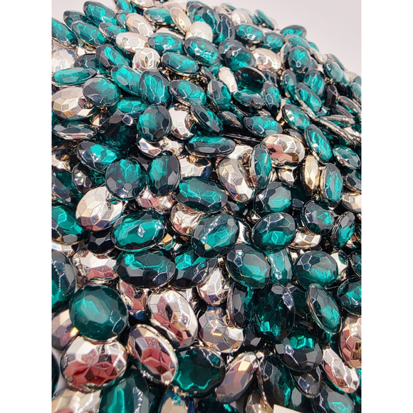 HUGE Vintage West German Emerald Green Faceted Glass Cabochon Lot 18x13mm - Picture 4 of 11